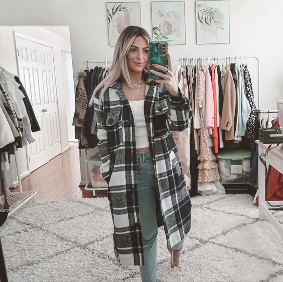 New Look Jackets & Blazers - New Look Blue Plaid Flannel long jacket/shacket